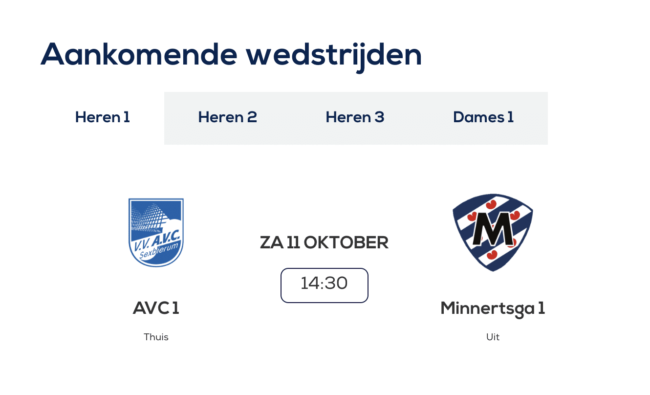 Next match | Websites for clubs and associations